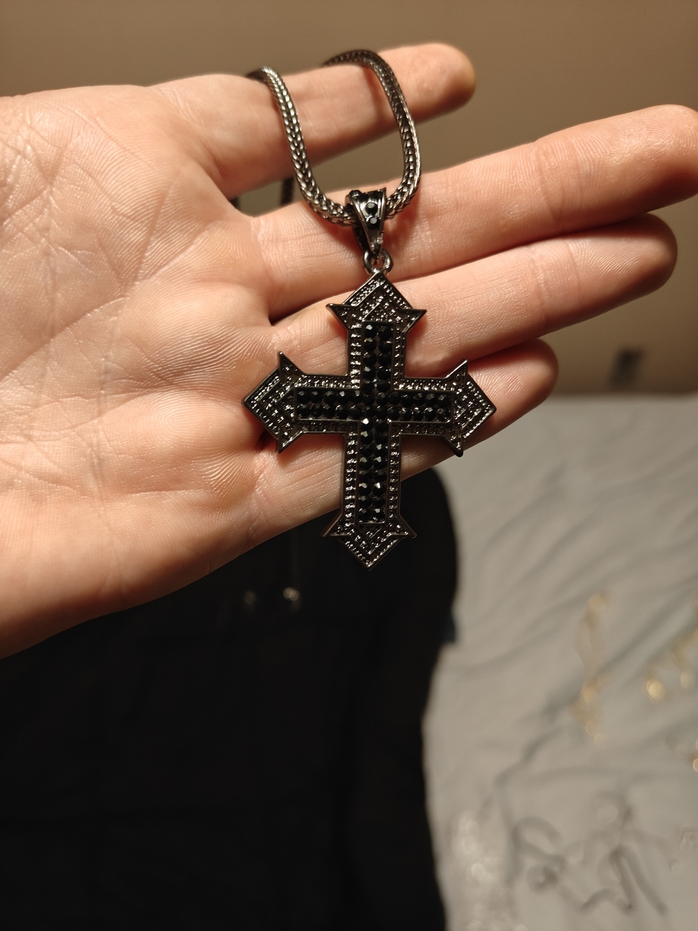 Black Mossinate Cross Pendant Necklace - Women Jewelry